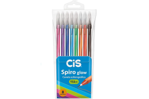 KIT CANETA ESFEROGRAFICA 0,7MM CIS SPIRO GLOW C/ 8